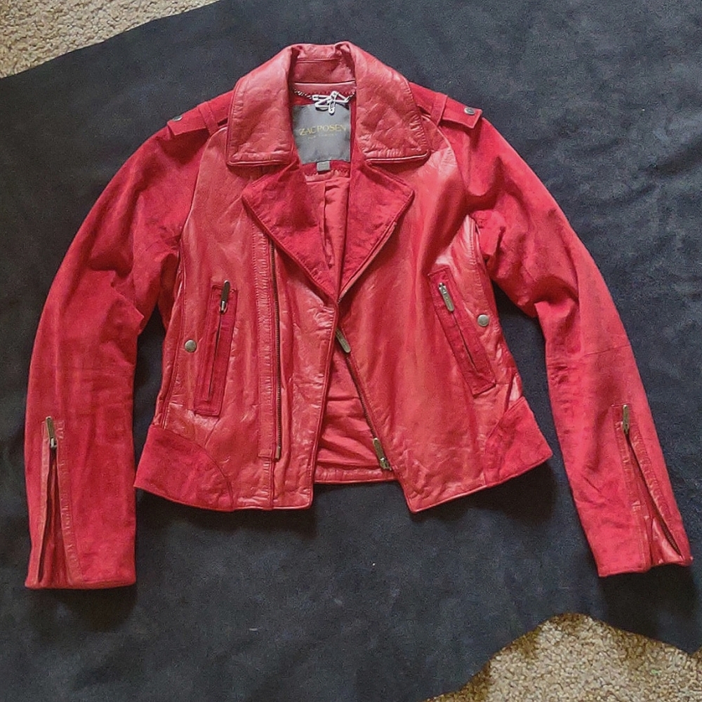 Red leather Moto jacket